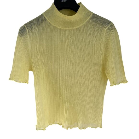 Majorelle Yellow Arbor Shortsleeved Sheer Mock Neck Top Size med - Picture 2 of 7
